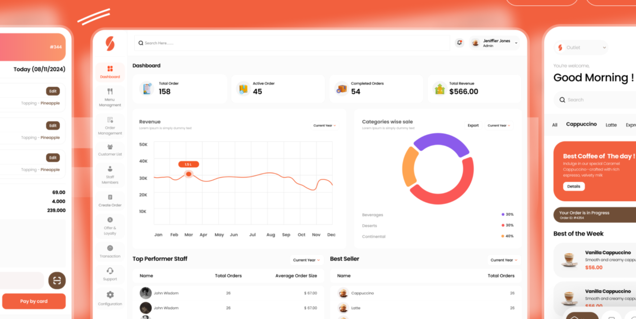 Your centralized control panel to monitor orders, revenue, staff performance, and sales trends — all in real time. Gain instant visibility into your business performance and make data-driven decisions with ease.