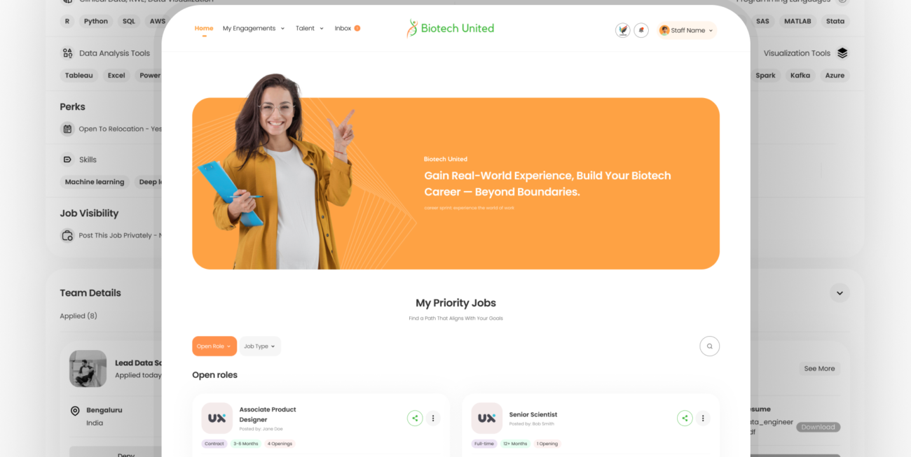 Developed a secure knowledge system for biotech operations, integrating structured datasets, research workflows, and AI-assisted insights to accelerate analysis and collaboration.