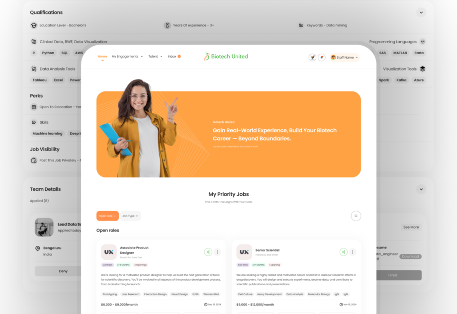 Developed a secure knowledge system for biotech operations, integrating structured datasets, research workflows, and AI-assisted insights to accelerate analysis and collaboration.